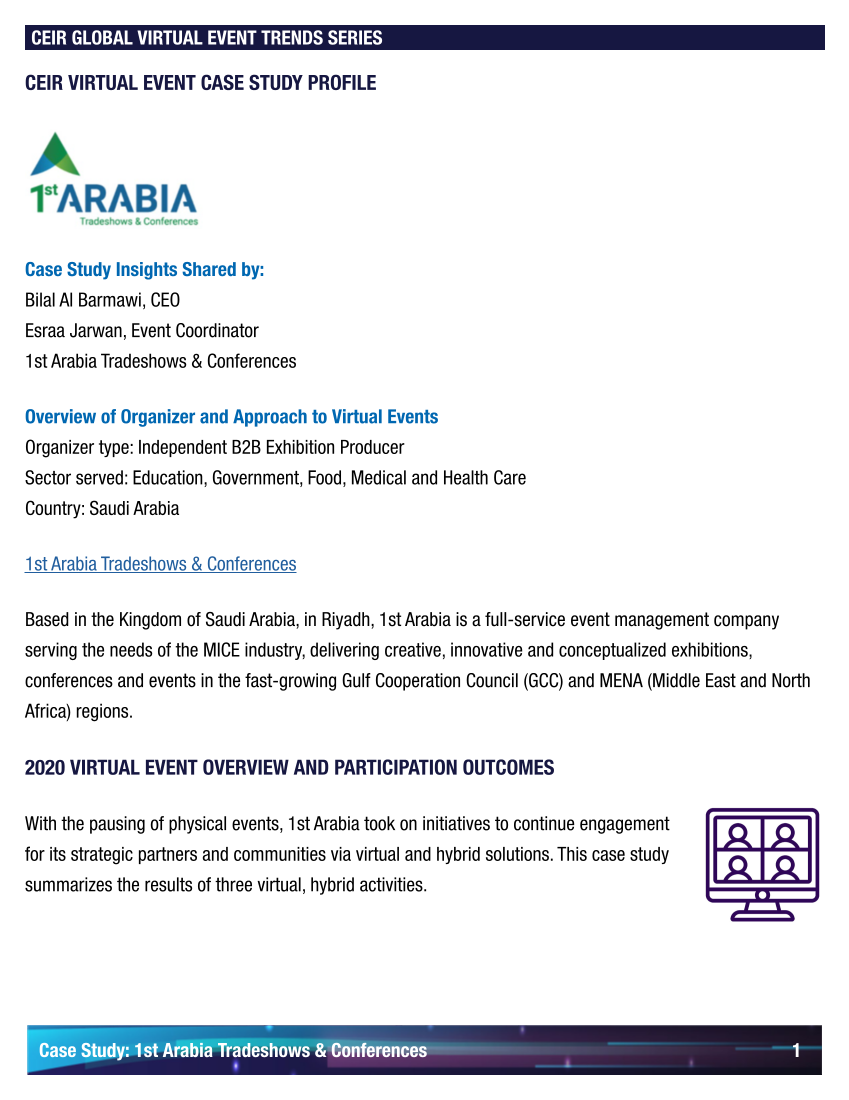 2021 Global Virtual Event Trends Case Study - 1st Arabia Tradeshows & Conferences page 1